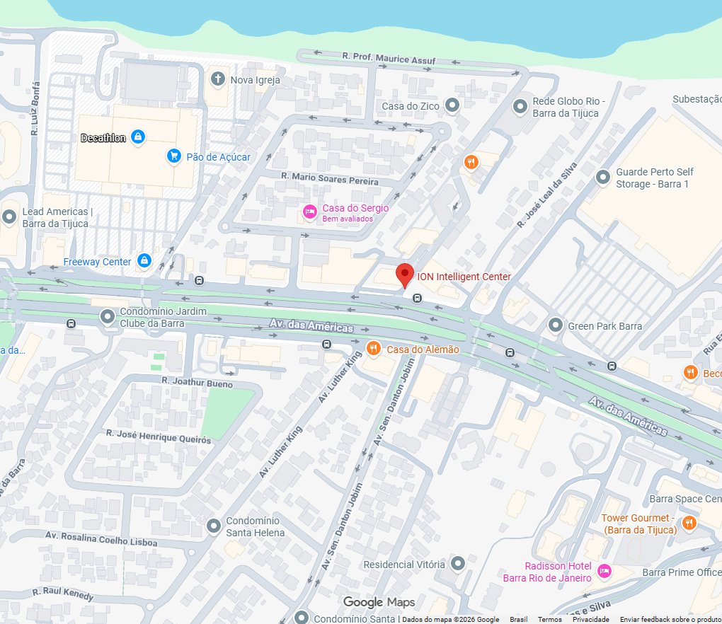 Mapa da Avenida das Américas com a localização do Condomínio ION Intelligent Center, na Barra da Tijuca
